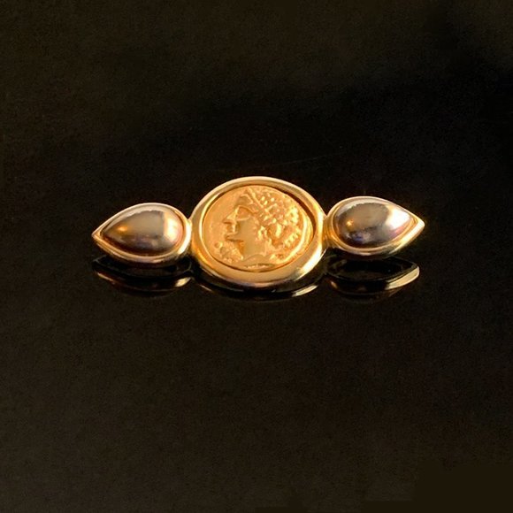 VTG Kenneth Jay Lane Cameo Roman Coin Brooch - Picture 4 of 5